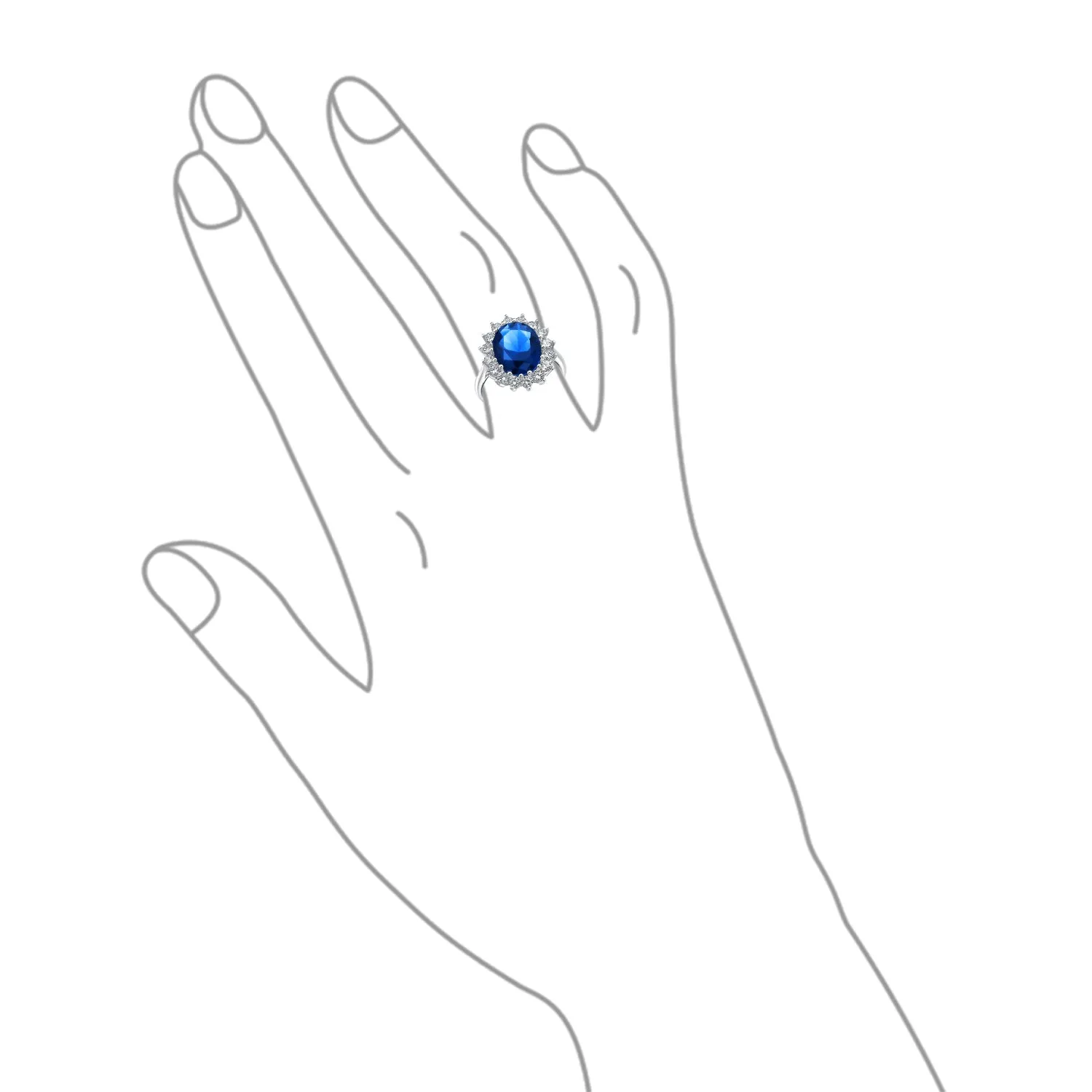 6CT Blue Oval Imitation Sapphire CZ Engagement Ring .925 Sterling Silver