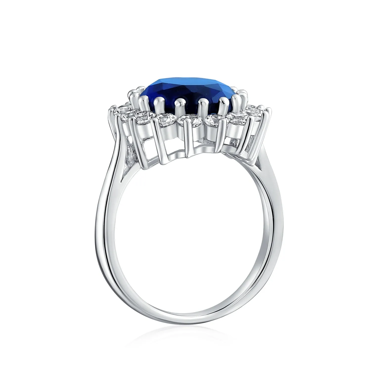 6CT Blue Oval Imitation Sapphire CZ Engagement Ring .925 Sterling Silver