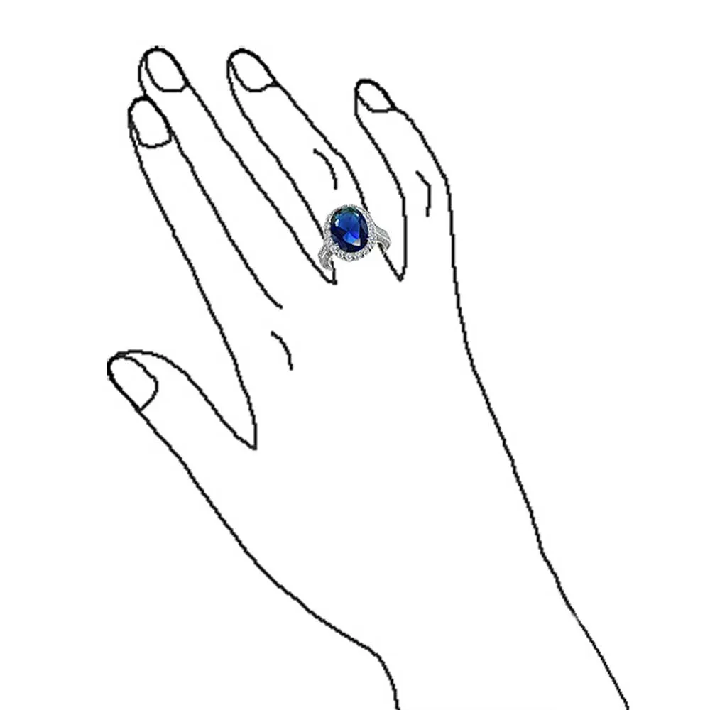 6CT Blue Oval Imitation Sapphire CZ Engagement Ring .925 Sterling Silver