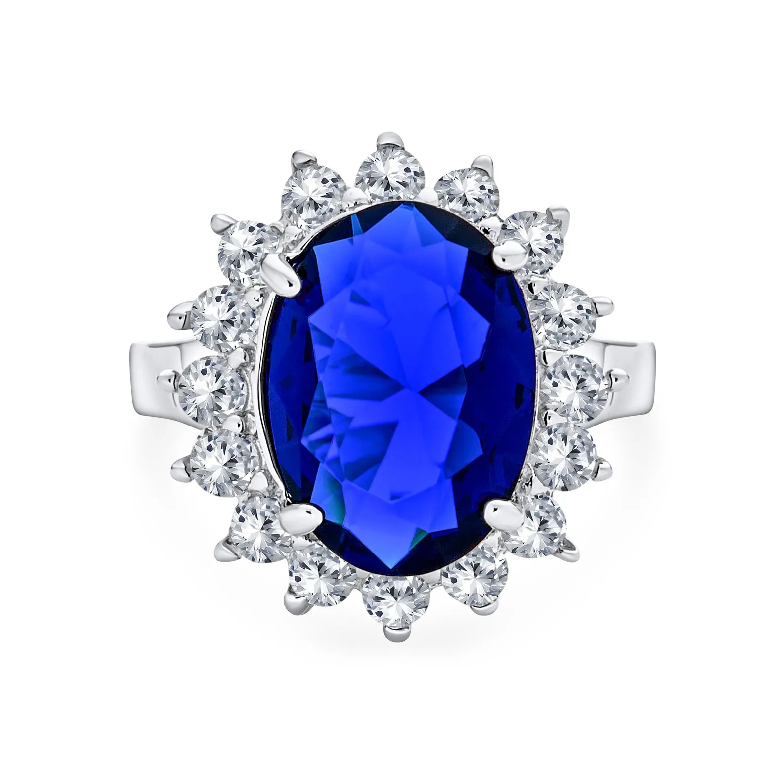 6CT Blue Oval Imitation Sapphire CZ Engagement Ring .925 Sterling Silver