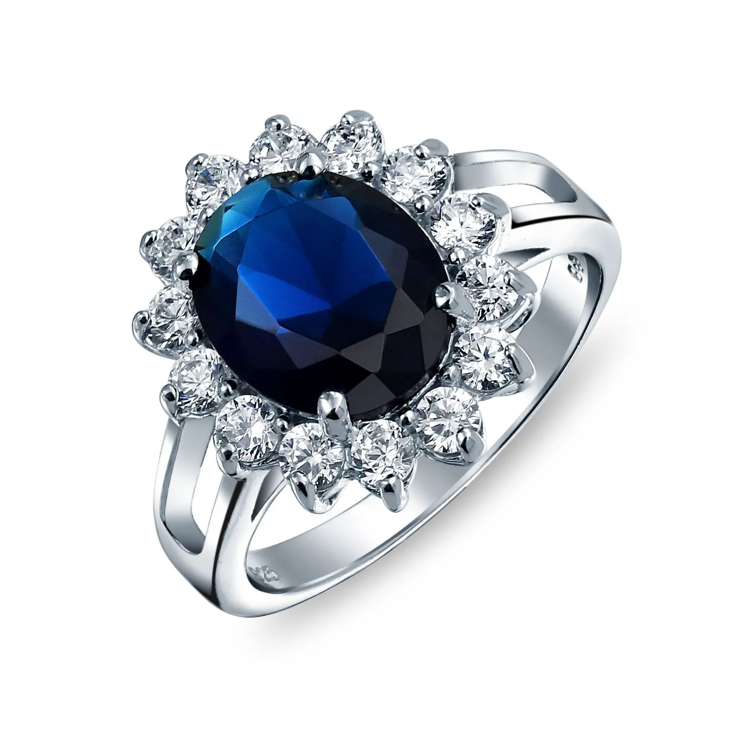 6CT Blue Oval Imitation Sapphire CZ Engagement Ring .925 Sterling Silver