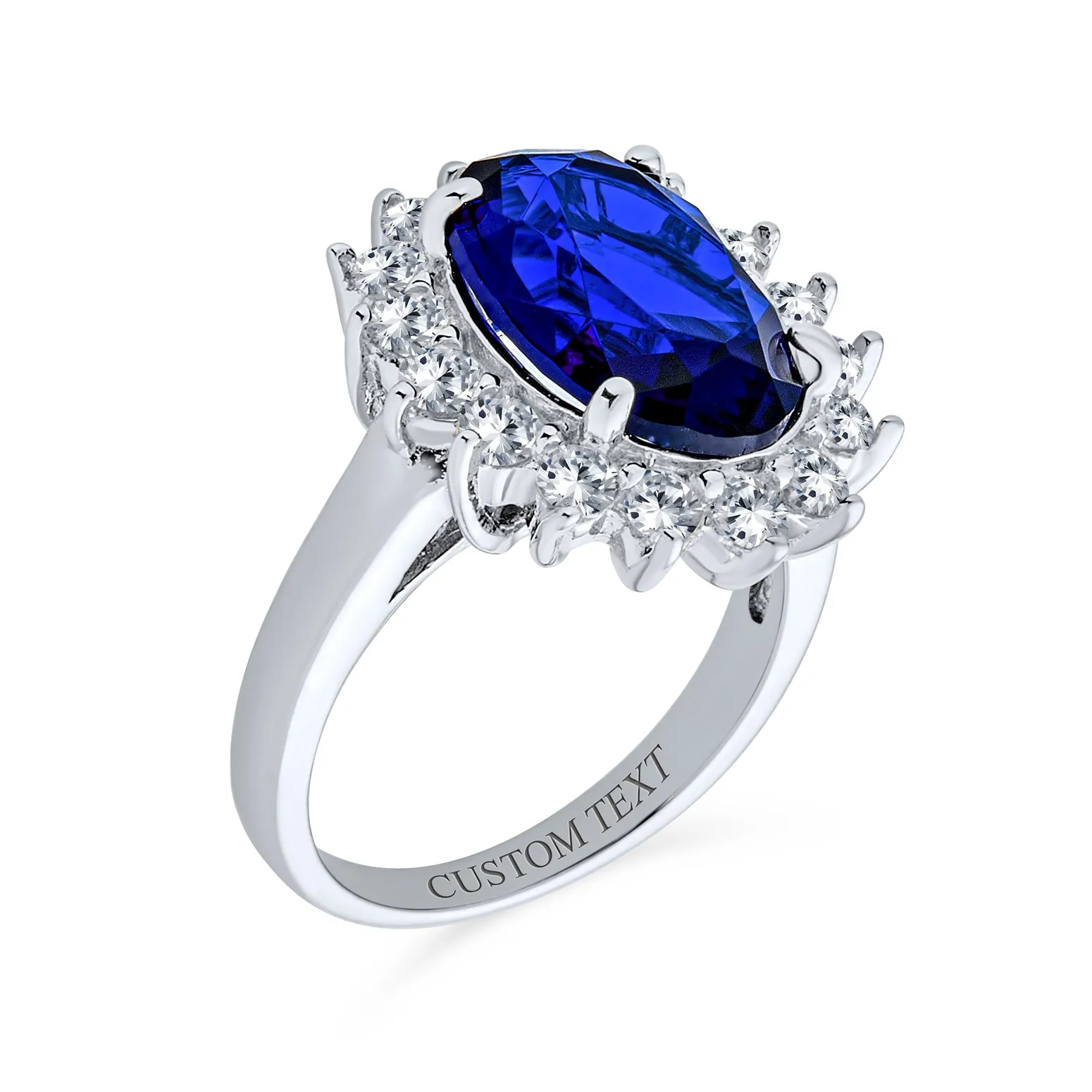 6CT Blue Oval Imitation Sapphire CZ Engagement Ring .925 Sterling Silver