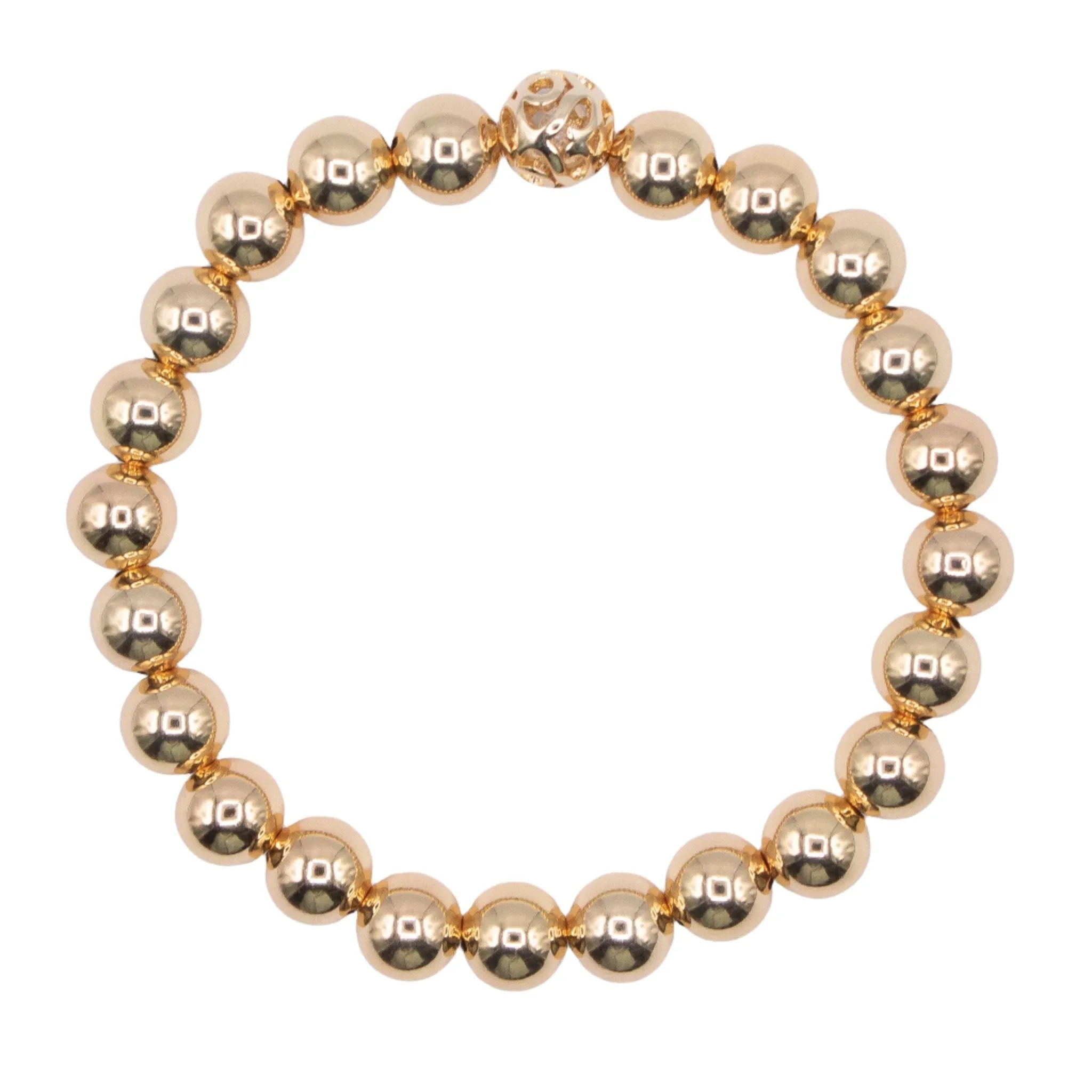 8mm 14k Yellow Gold Filled Smooth Beaded Bracelet