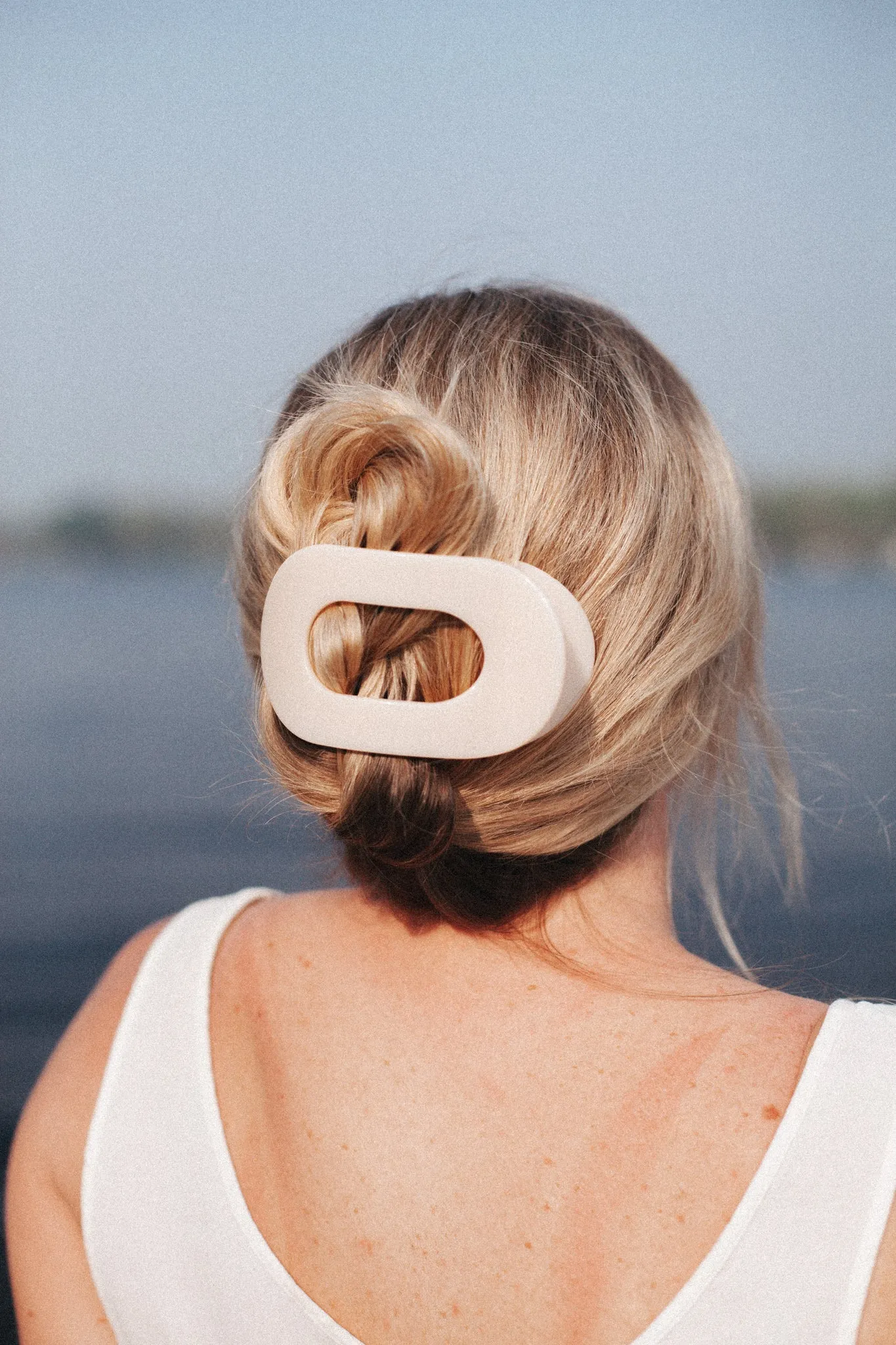 Almond Beige Large Flat Round Clip
