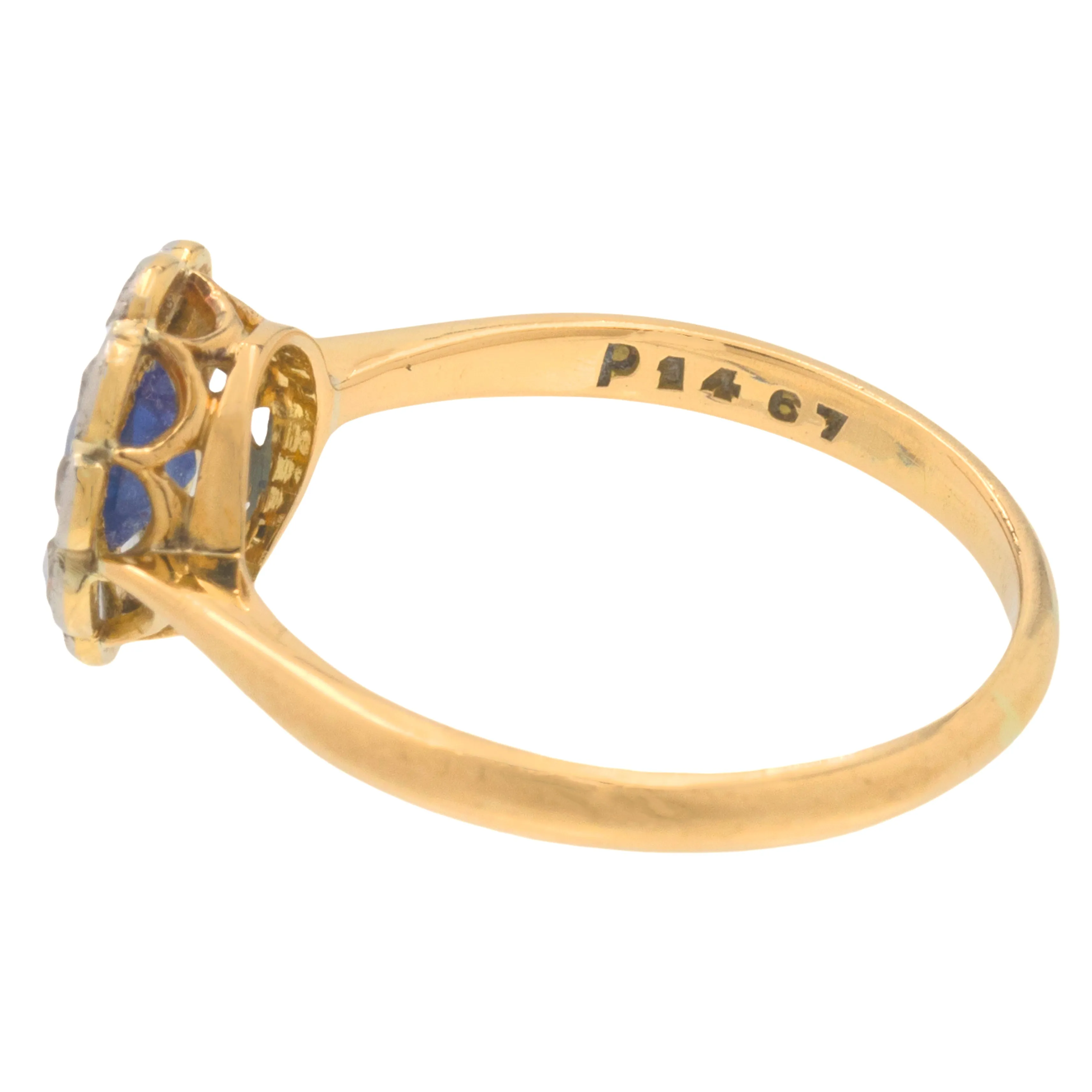 Antique 18ct Gold Sapphire Diamond Flower Cluster Ring, 0.30ct Sapphire