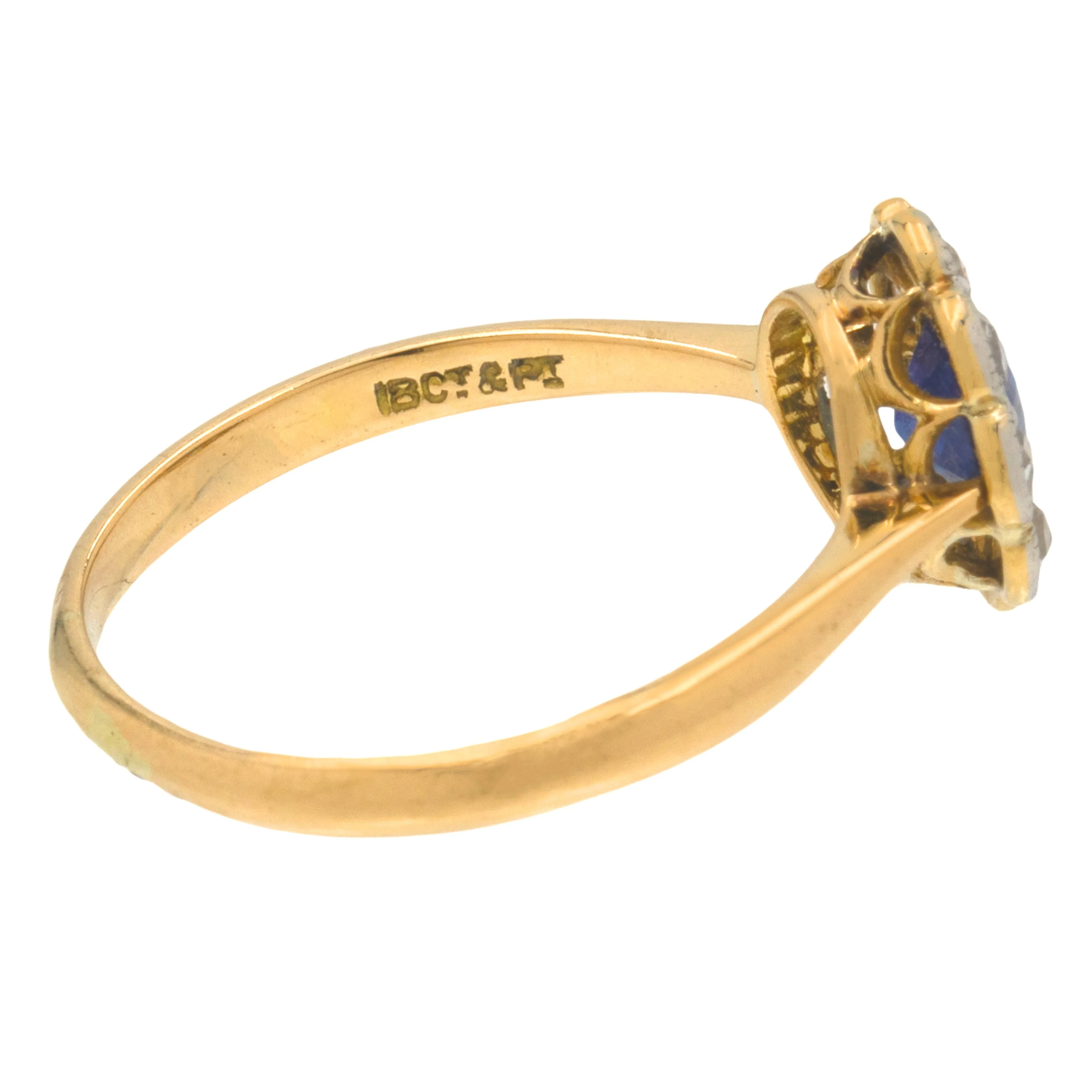 Antique 18ct Gold Sapphire Diamond Flower Cluster Ring, 0.30ct Sapphire