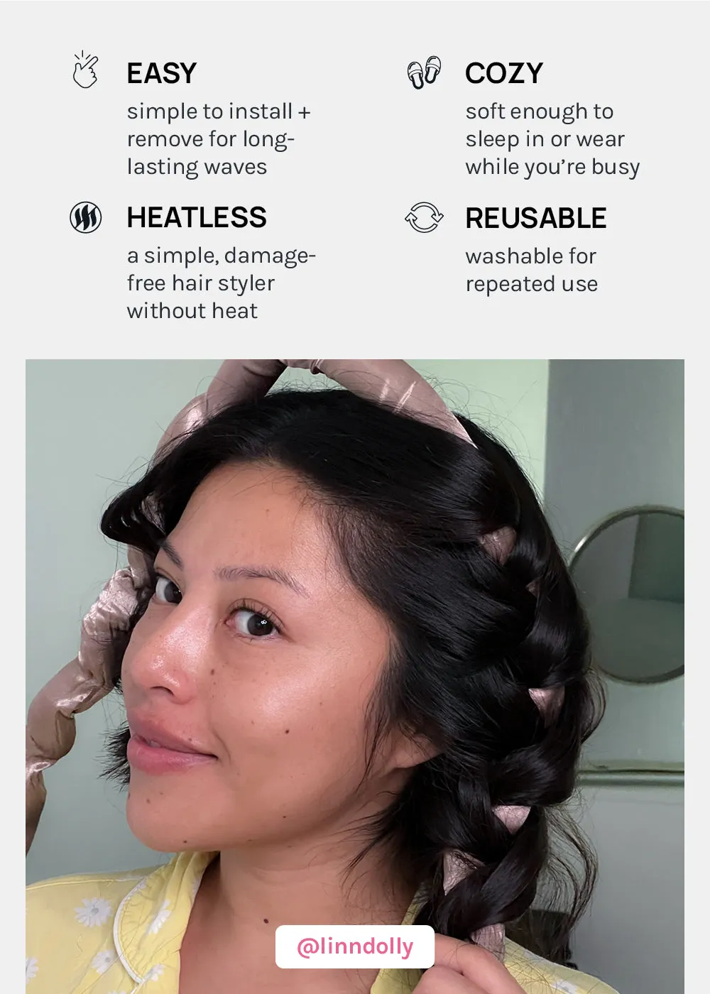 AOA Heat-free Satin Hair Curling Rod - Brown