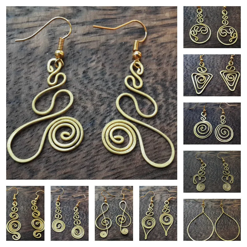 Assorted set of 10 Thailand Hill Tribe Hand Made Brass Dangle Earrings