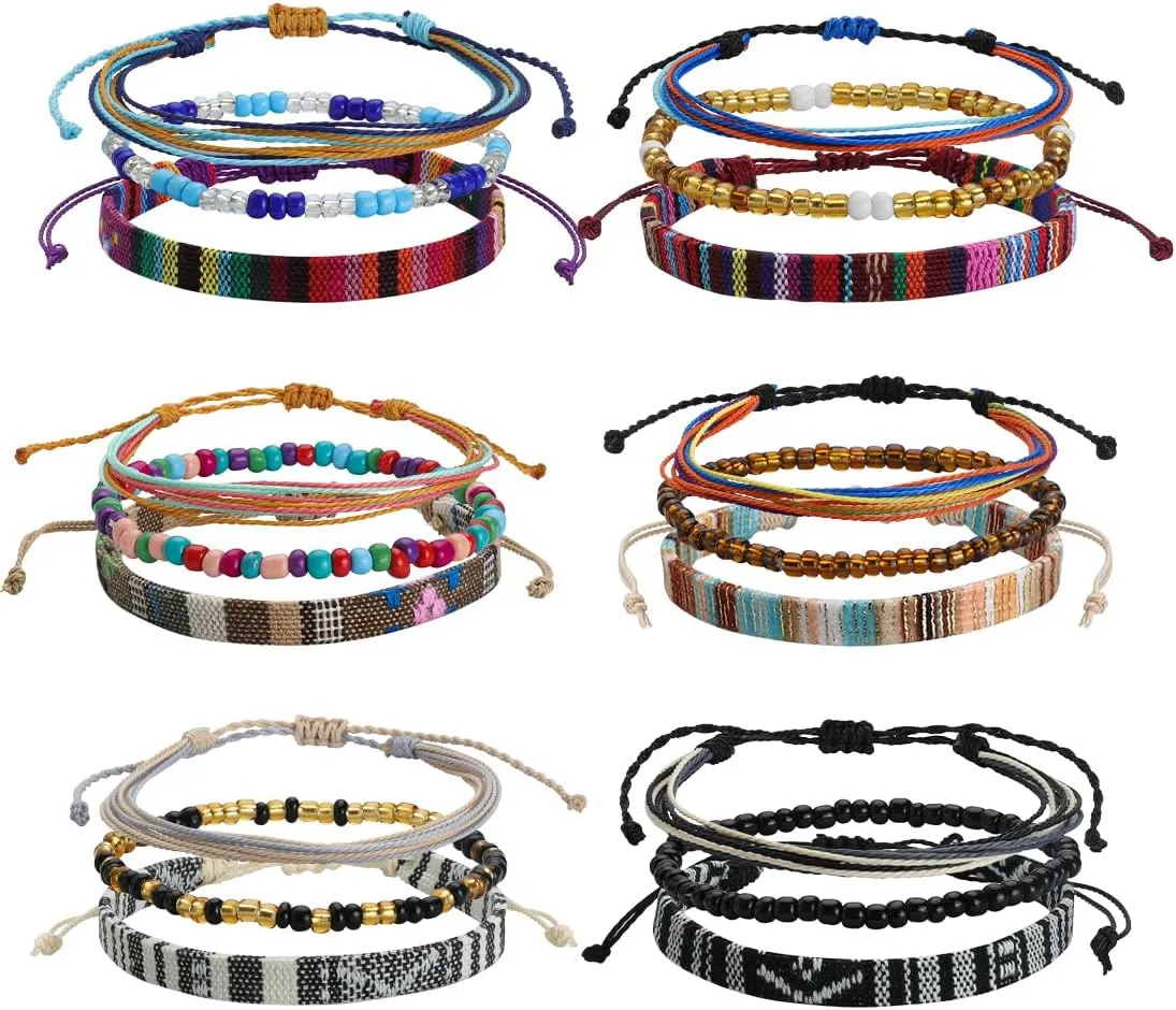 Beach Bracelet Set for Men and Women, Surfer Men Bracelet, Braided Boho Summer Bracelets Adjustable Men's Bracelet Handmade Women Girls Bracelet String Rope Ankle Bracelets Gifts Birthday Gift