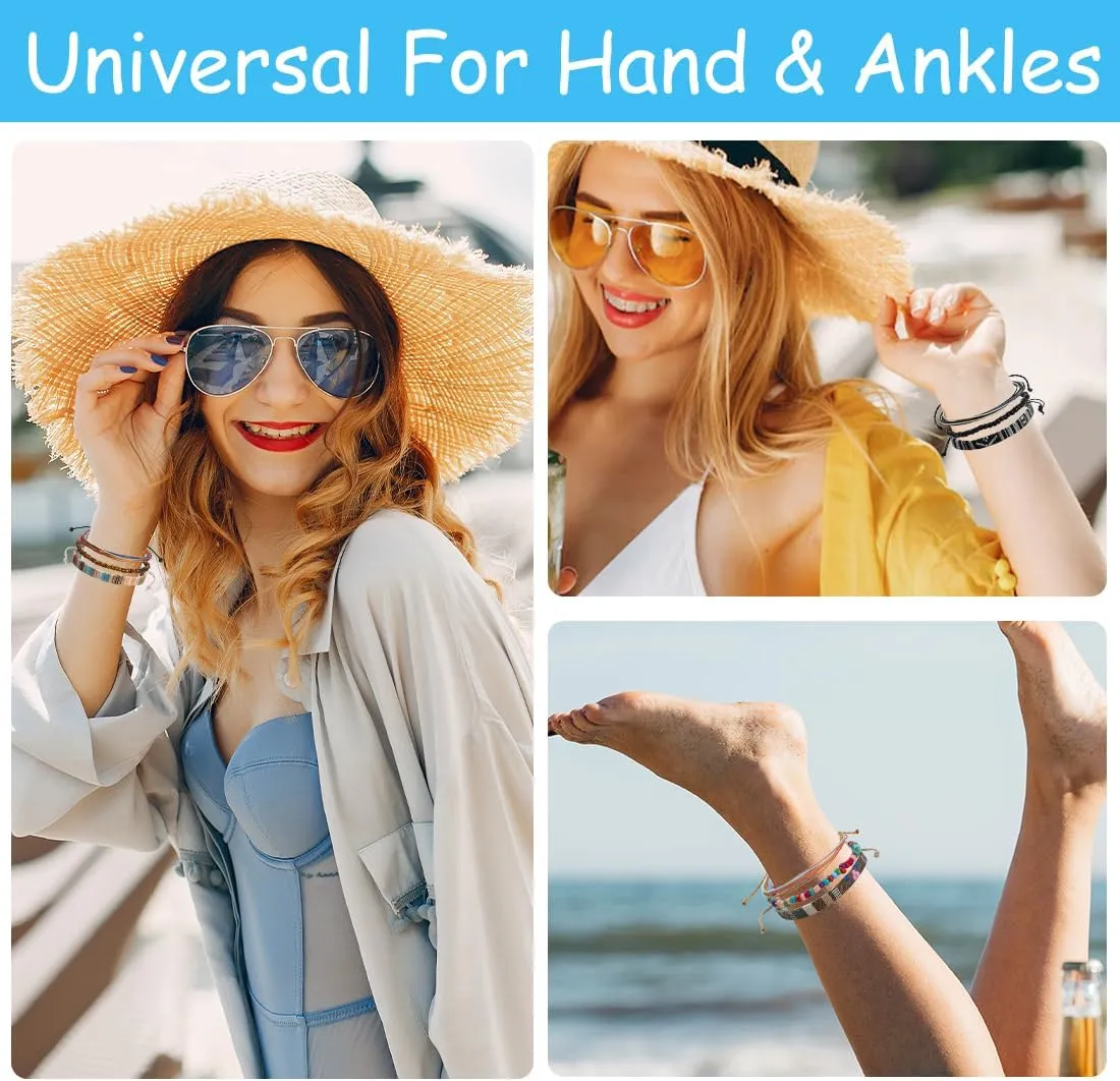 Beach Bracelet Set for Men and Women, Surfer Men Bracelet, Braided Boho Summer Bracelets Adjustable Men's Bracelet Handmade Women Girls Bracelet String Rope Ankle Bracelets Gifts Birthday Gift
