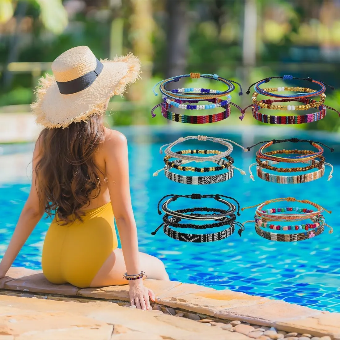 Beach Bracelet Set for Men and Women, Surfer Men Bracelet, Braided Boho Summer Bracelets Adjustable Men's Bracelet Handmade Women Girls Bracelet String Rope Ankle Bracelets Gifts Birthday Gift