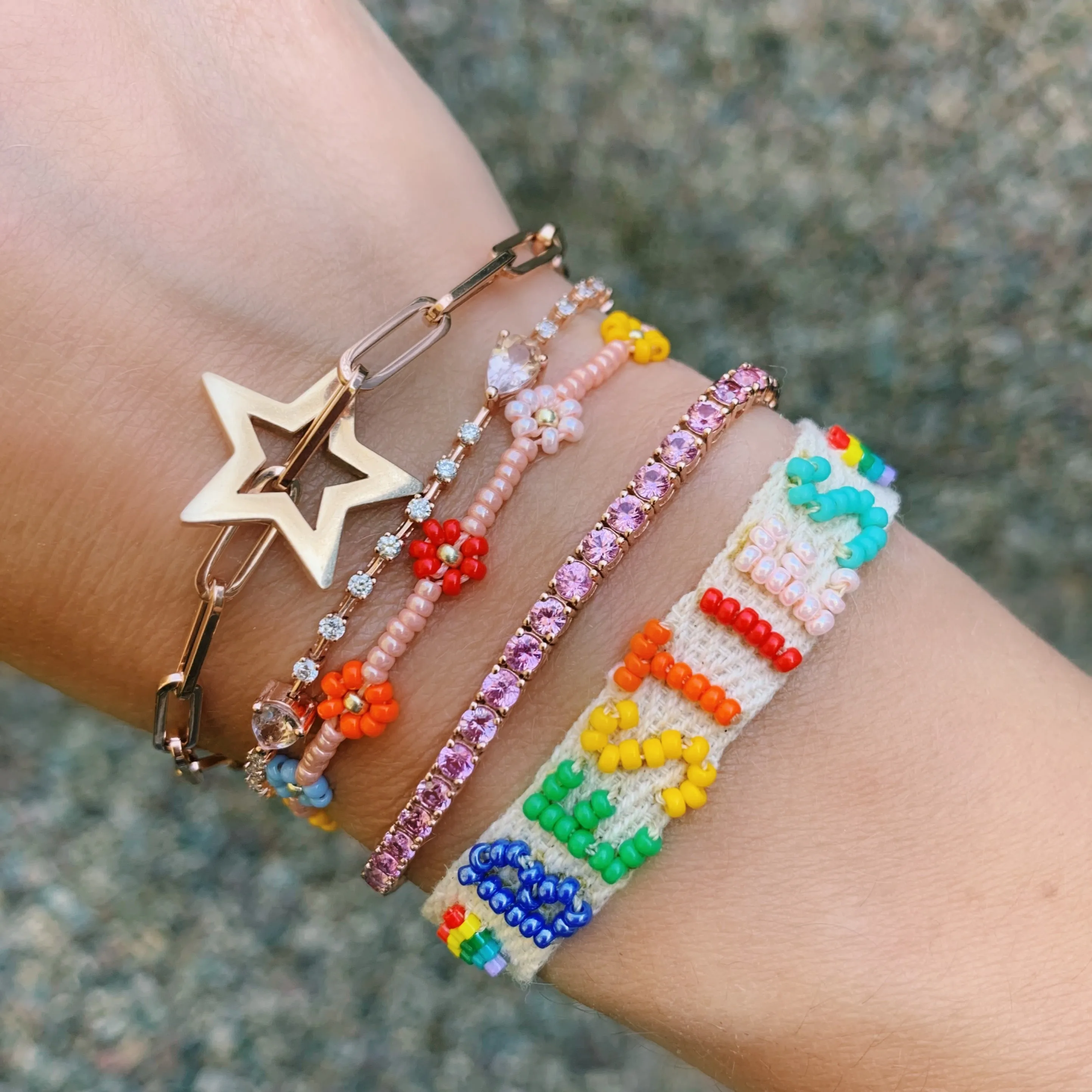 Beaded BESTIE Bracelet on Adjustable Fabric Ribbon
