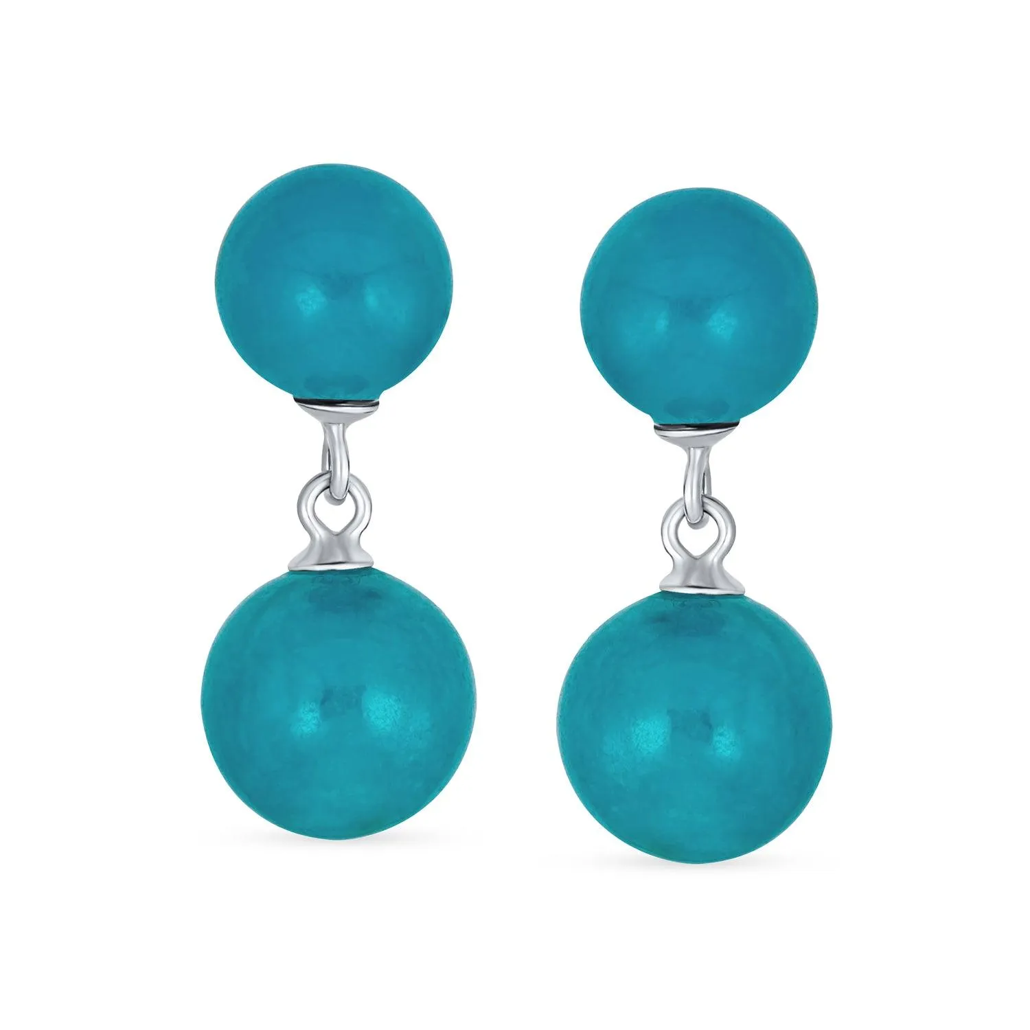 Black Onyx Green Jade Double Ball Chain Earrings Sterling Silver 8MM