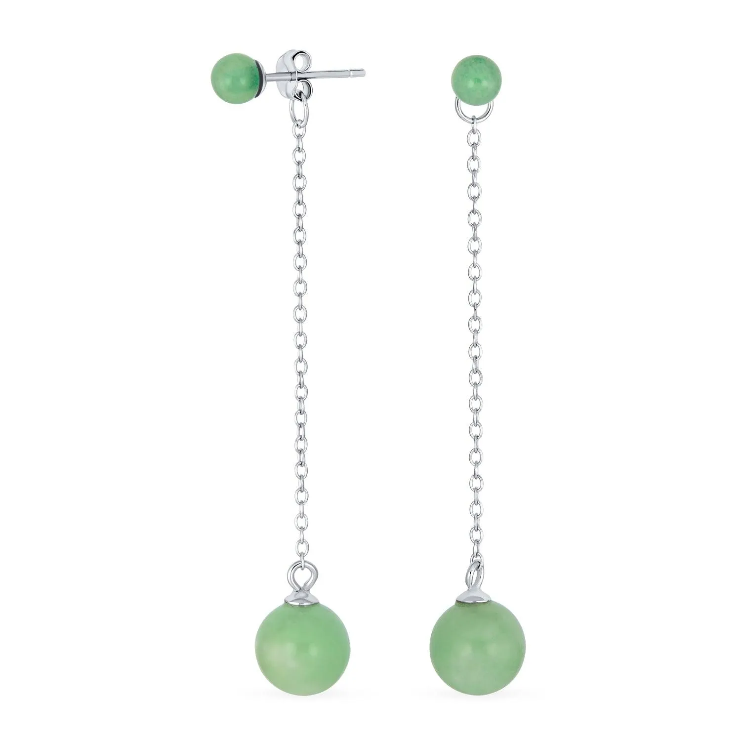 Black Onyx Green Jade Double Ball Chain Earrings Sterling Silver 8MM