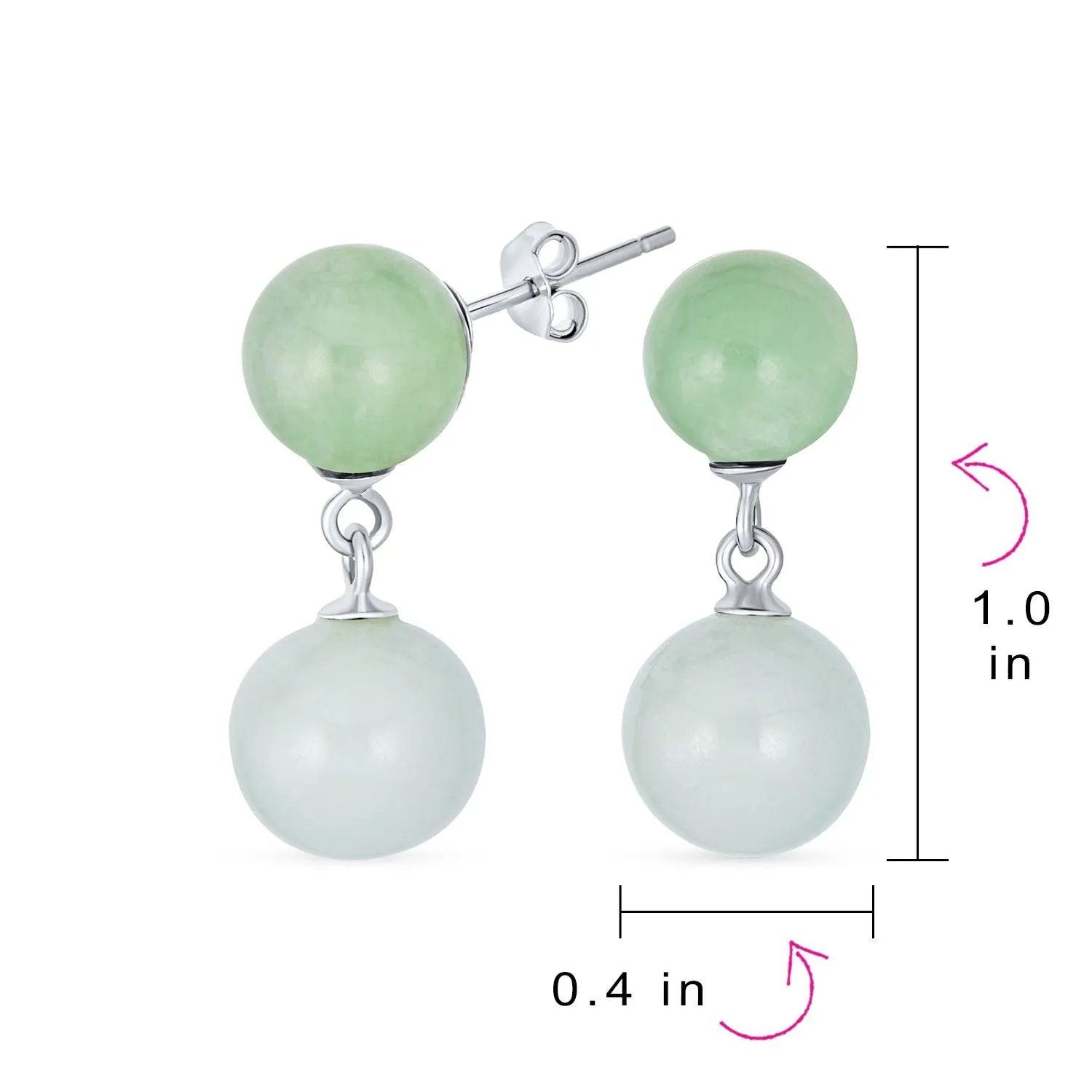 Black Onyx Green Jade Double Ball Chain Earrings Sterling Silver 8MM