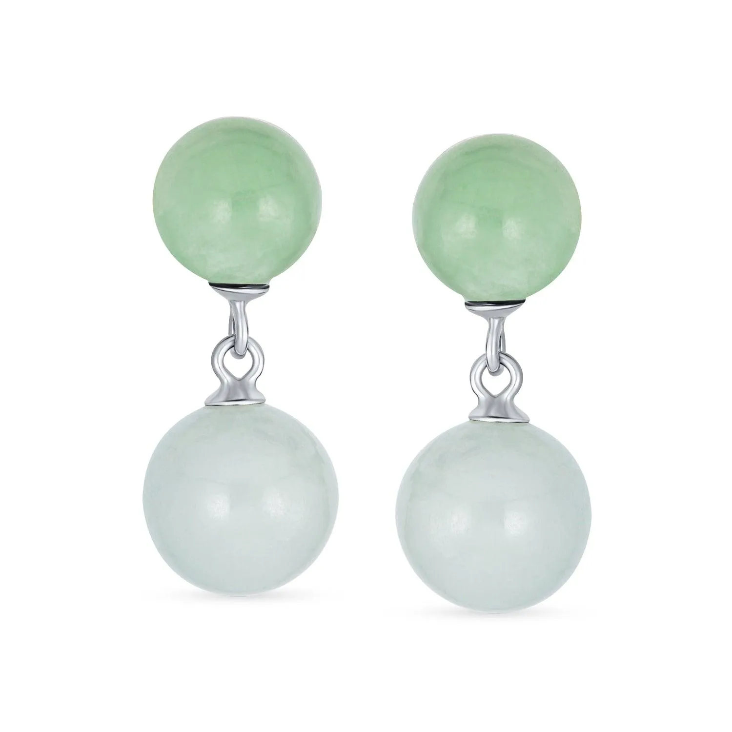 Black Onyx Green Jade Double Ball Chain Earrings Sterling Silver 8MM