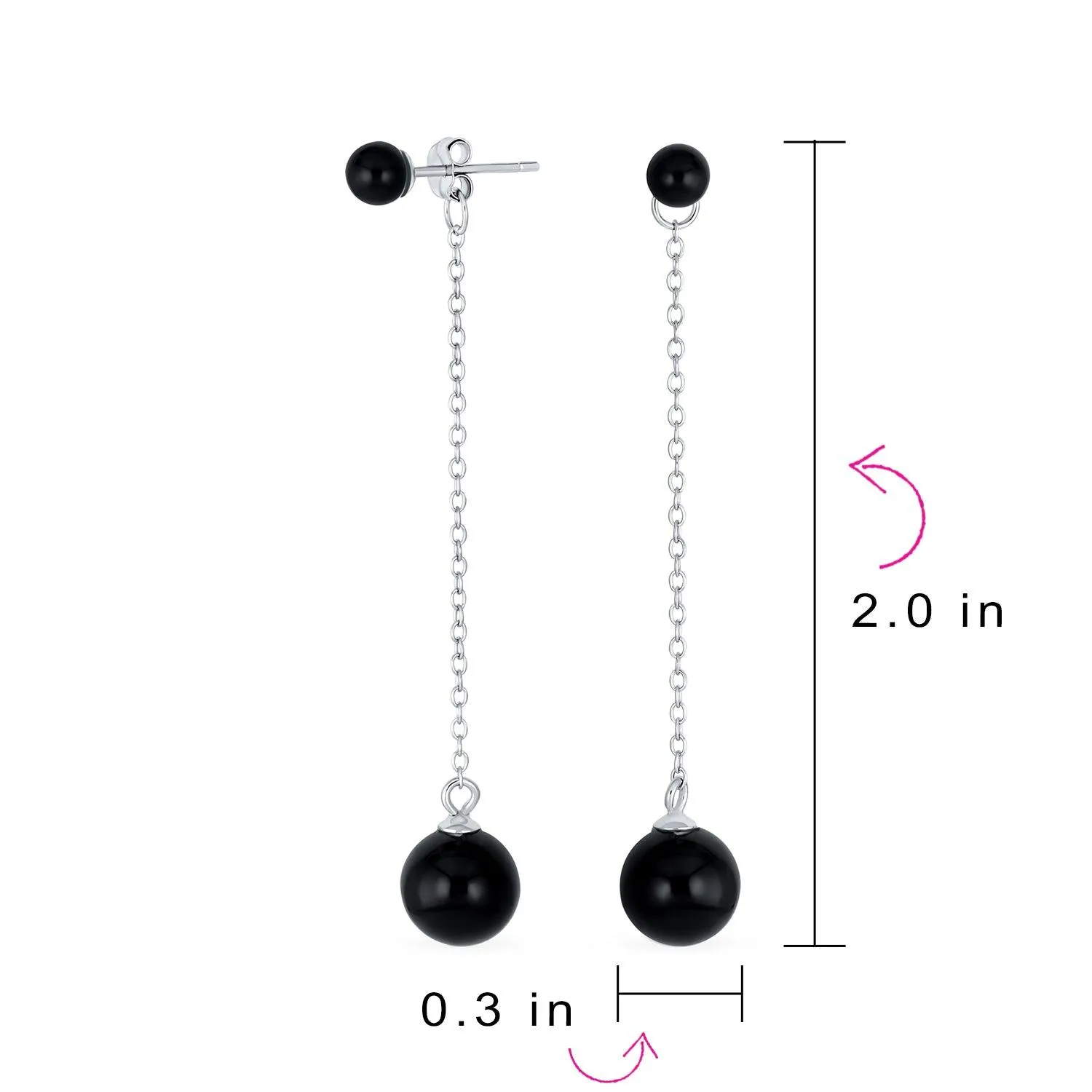 Black Onyx Green Jade Double Ball Chain Earrings Sterling Silver 8MM