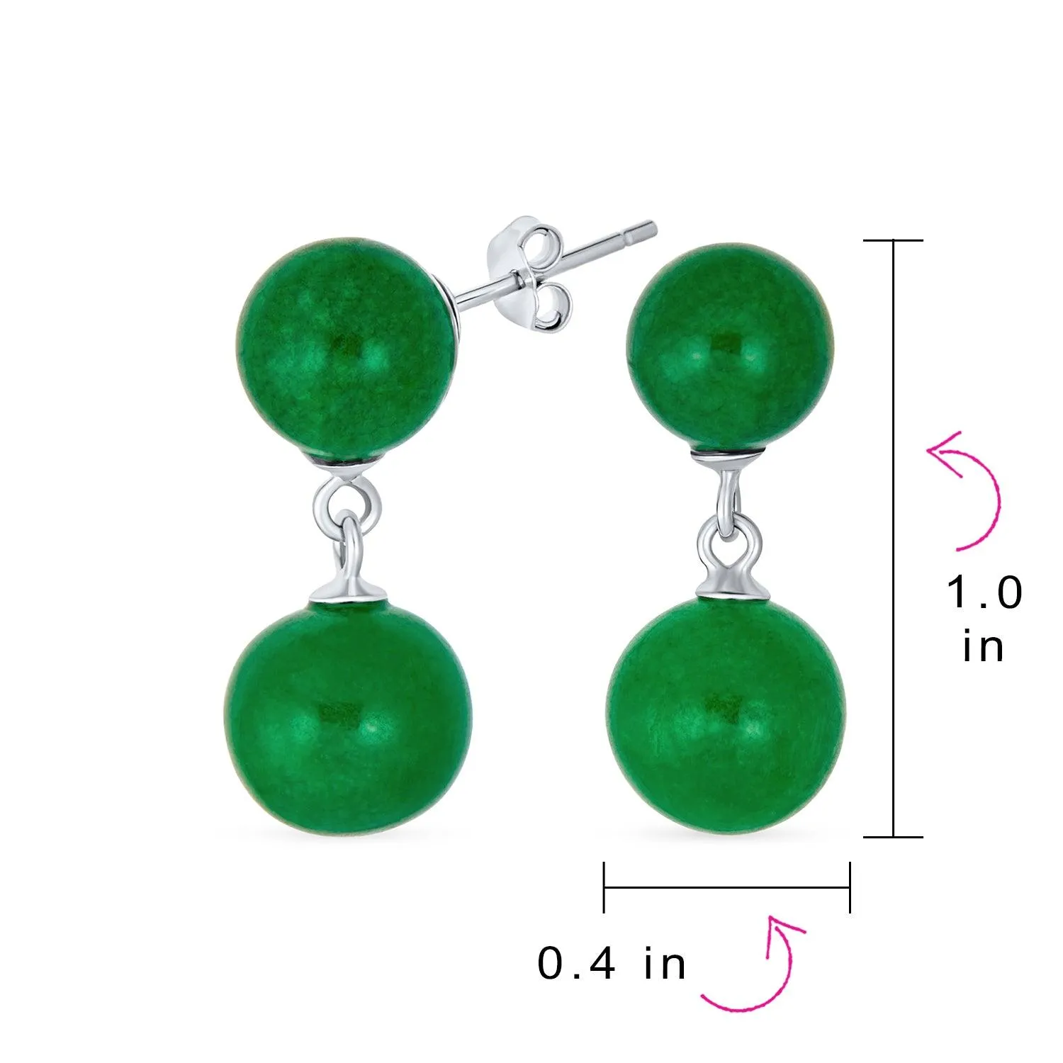 Black Onyx Green Jade Double Ball Chain Earrings Sterling Silver 8MM
