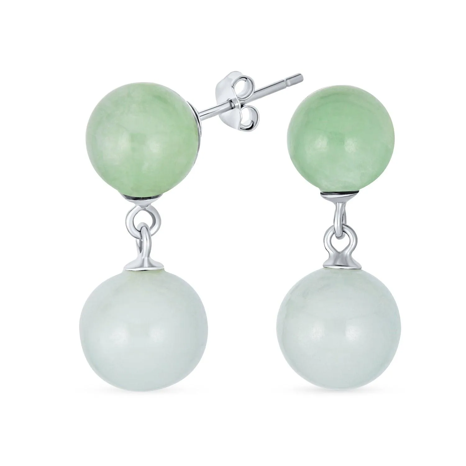 Black Onyx Green Jade Double Ball Chain Earrings Sterling Silver 8MM