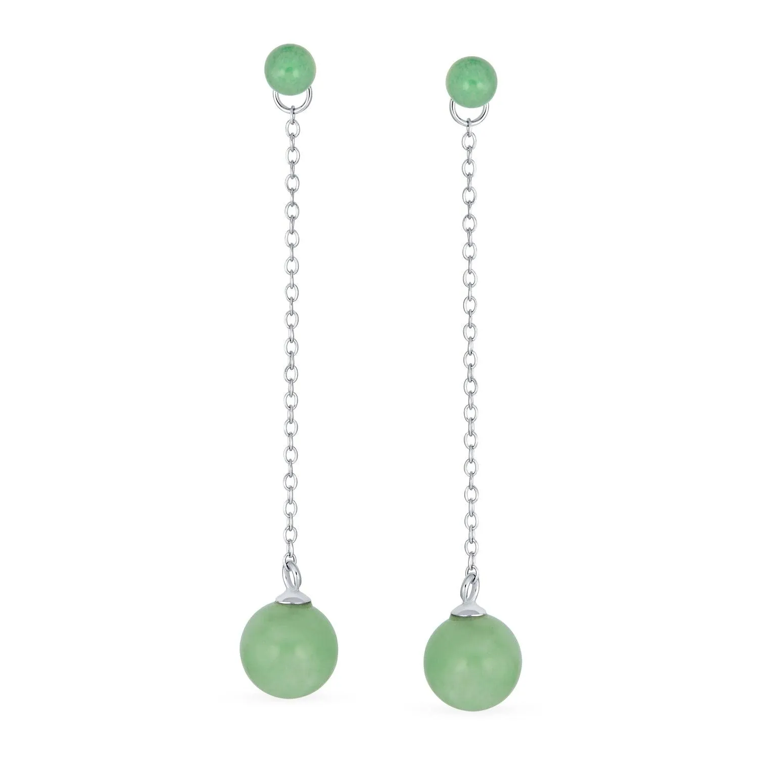 Black Onyx Green Jade Double Ball Chain Earrings Sterling Silver 8MM