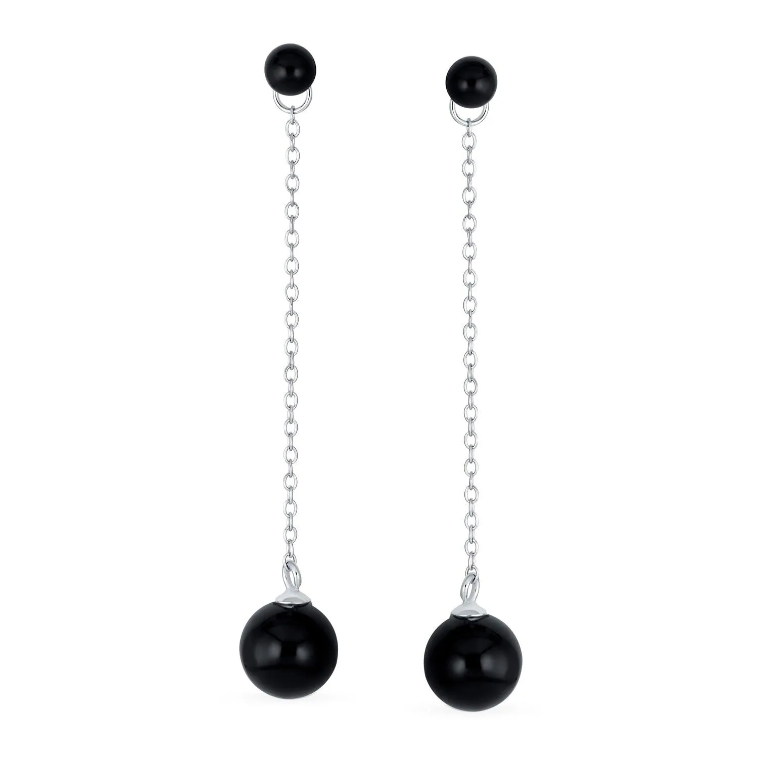 Black Onyx Green Jade Double Ball Chain Earrings Sterling Silver 8MM