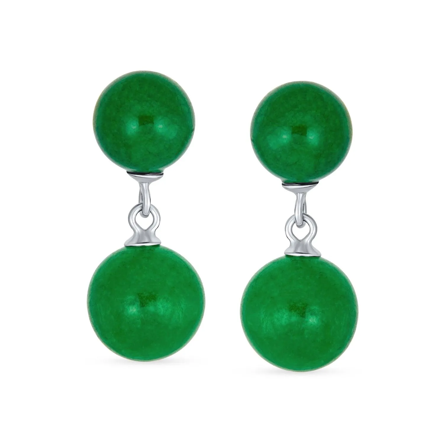 Black Onyx Green Jade Double Ball Chain Earrings Sterling Silver 8MM