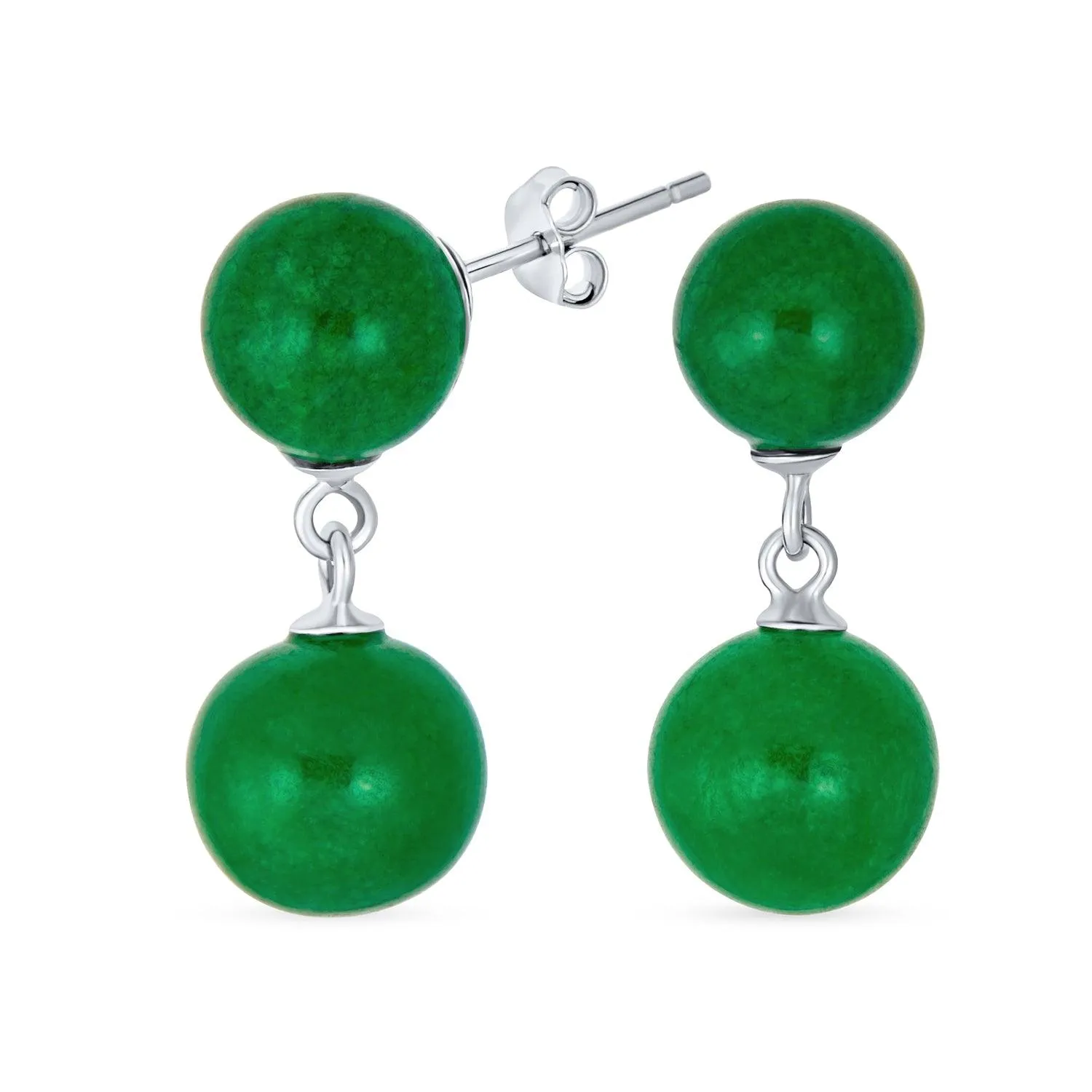 Black Onyx Green Jade Double Ball Chain Earrings Sterling Silver 8MM