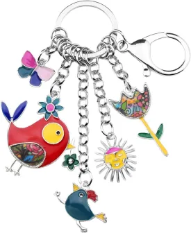 BONSNY Enamel Zinc Alloy Birds Flower Butterfly Key Chains Keyrings For Women Handbag Car Key