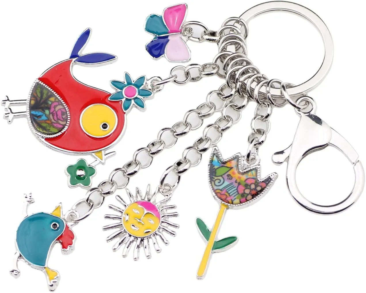 BONSNY Enamel Zinc Alloy Birds Flower Butterfly Key Chains Keyrings For Women Handbag Car Key