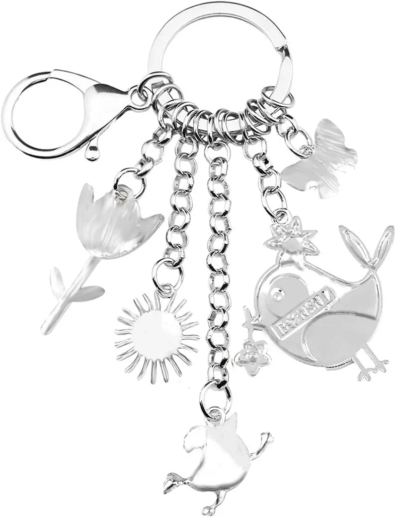 BONSNY Enamel Zinc Alloy Birds Flower Butterfly Key Chains Keyrings For Women Handbag Car Key