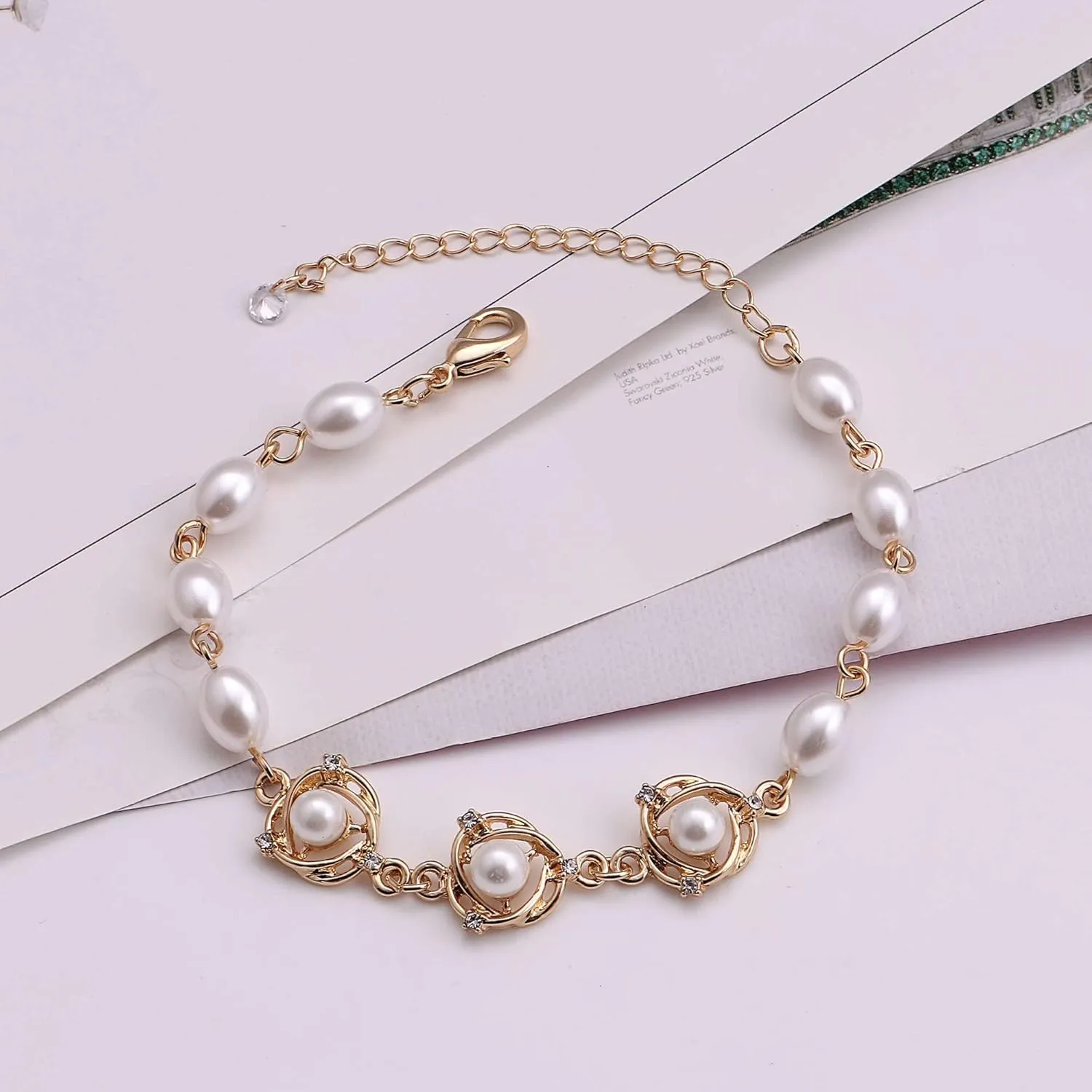 Bridesmaid Jewelry Set for Women 18K Gold & Silver & Rose Gold Plated Love Knot Pendant with Pearl Necklace Earrings Bracelet Set for Wedding/Proposal/Party/Prom Gift