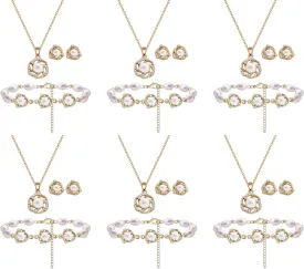 Bridesmaid Jewelry Set for Women 18K Gold & Silver & Rose Gold Plated Love Knot Pendant with Pearl Necklace Earrings Bracelet Set for Wedding/Proposal/Party/Prom Gift