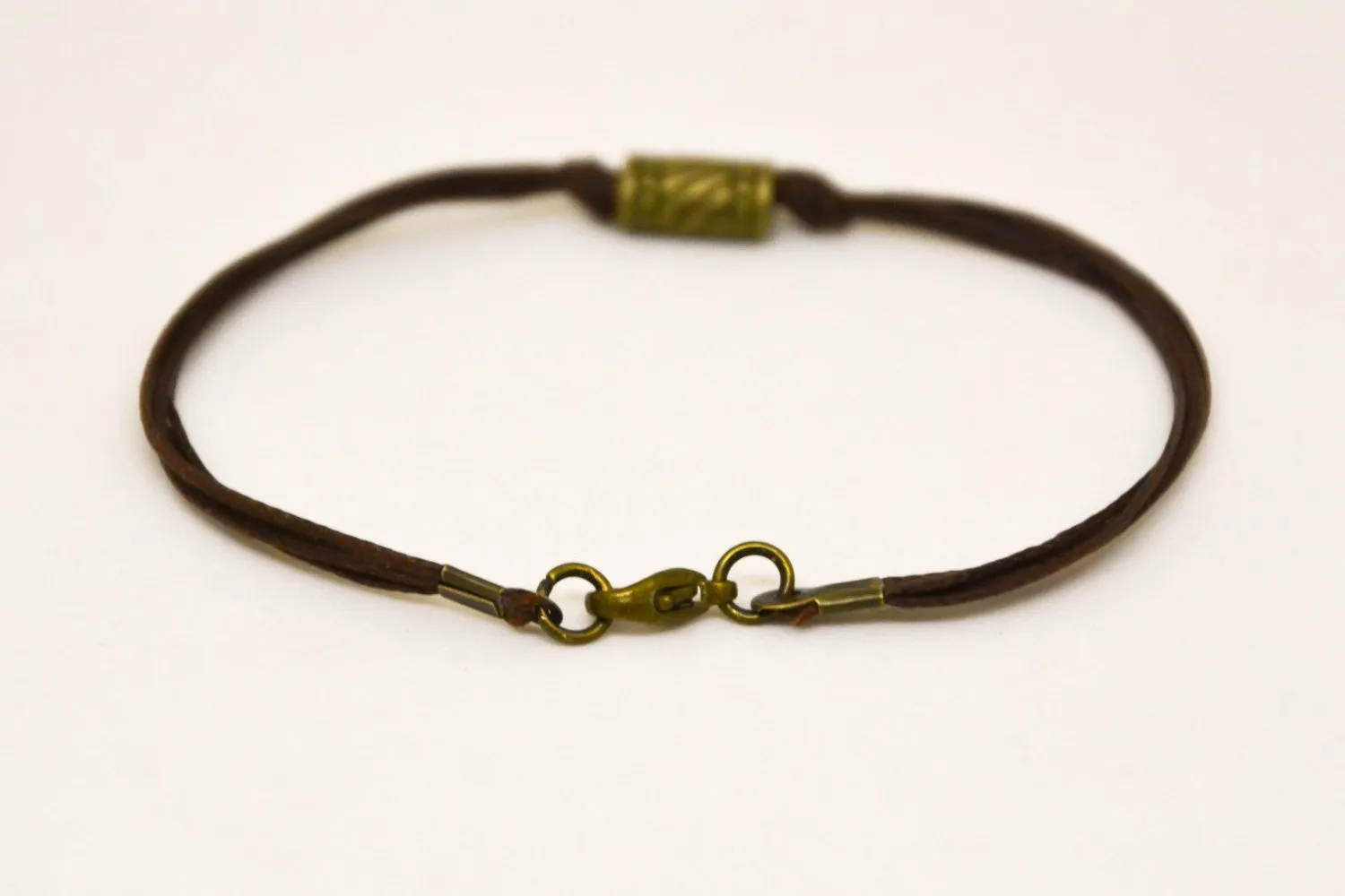 Brown cord bracelet for men, bronze tube