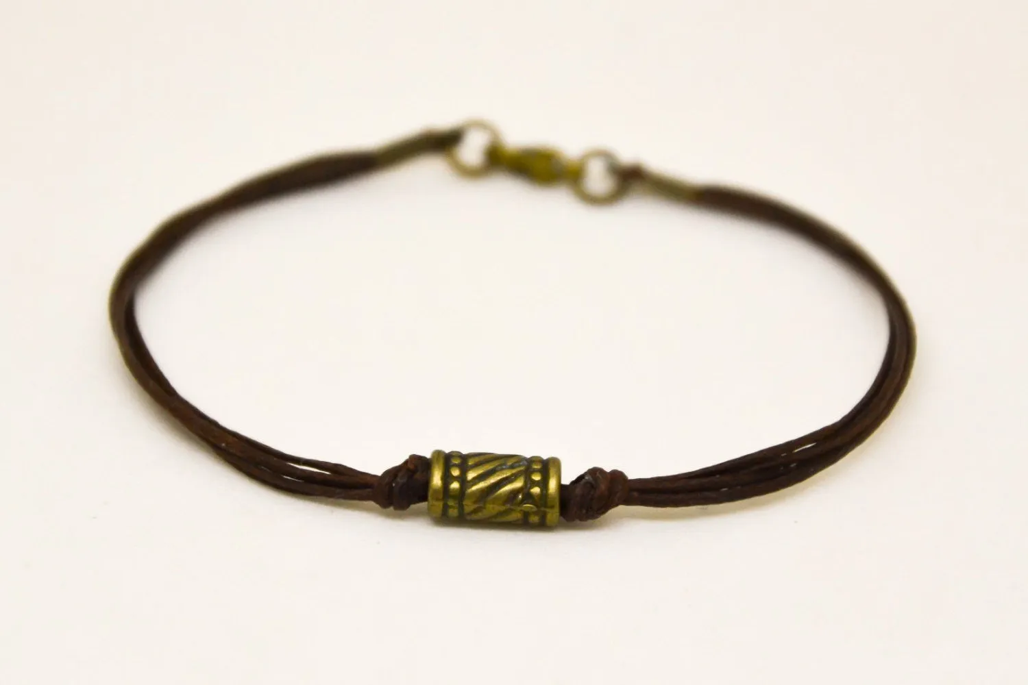 Brown cord bracelet for men, bronze tube