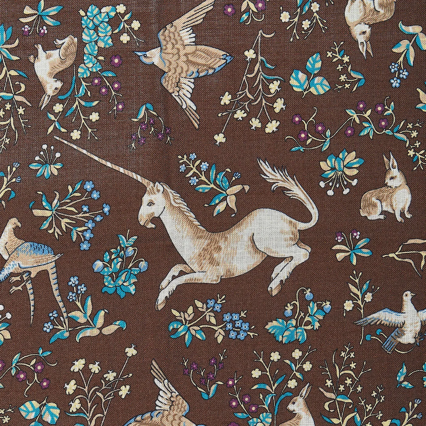 Brown Wool Silk Unicorn Print Scarf