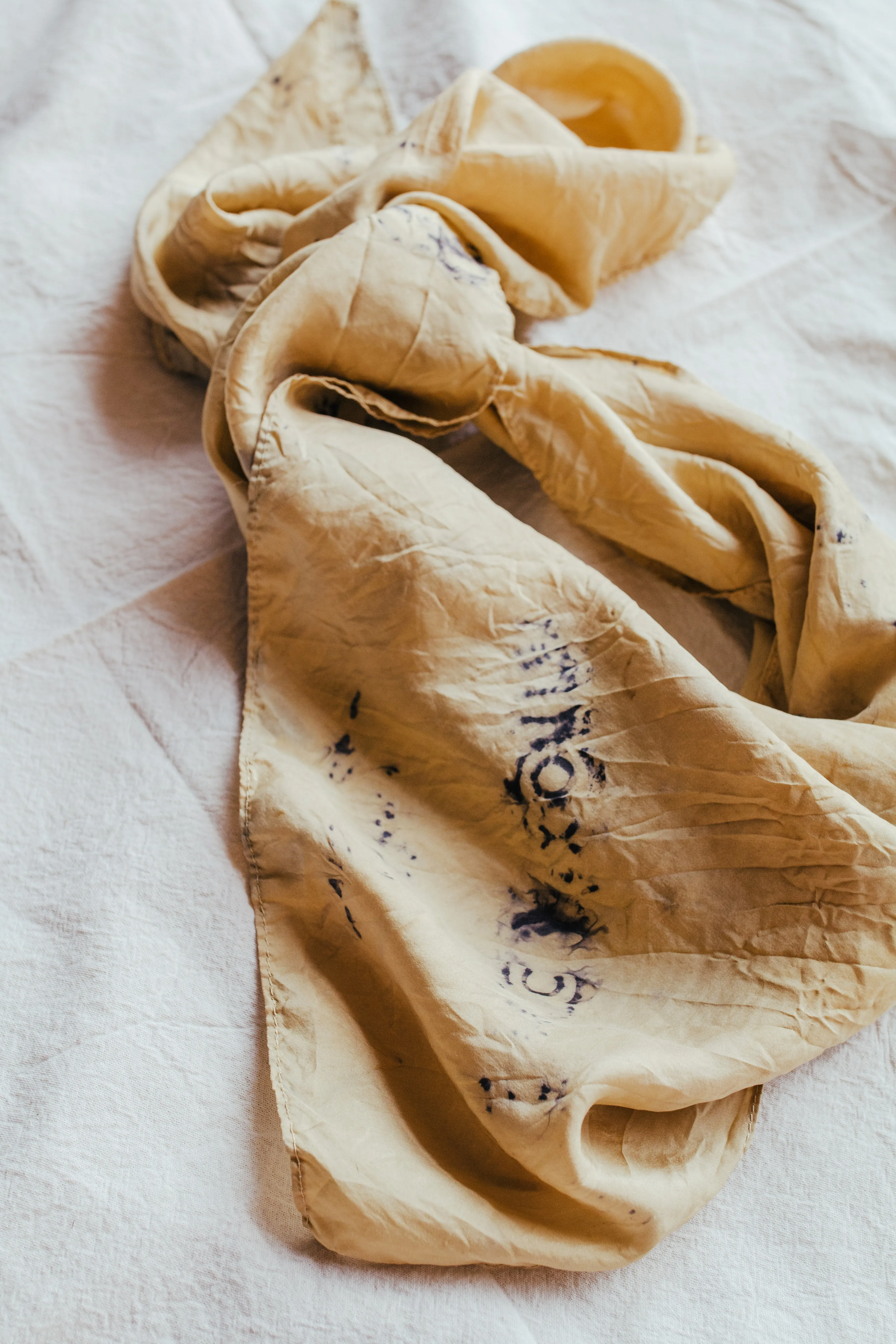 Bundle Dyed Silk scarves - Eco printed with natural dyes
