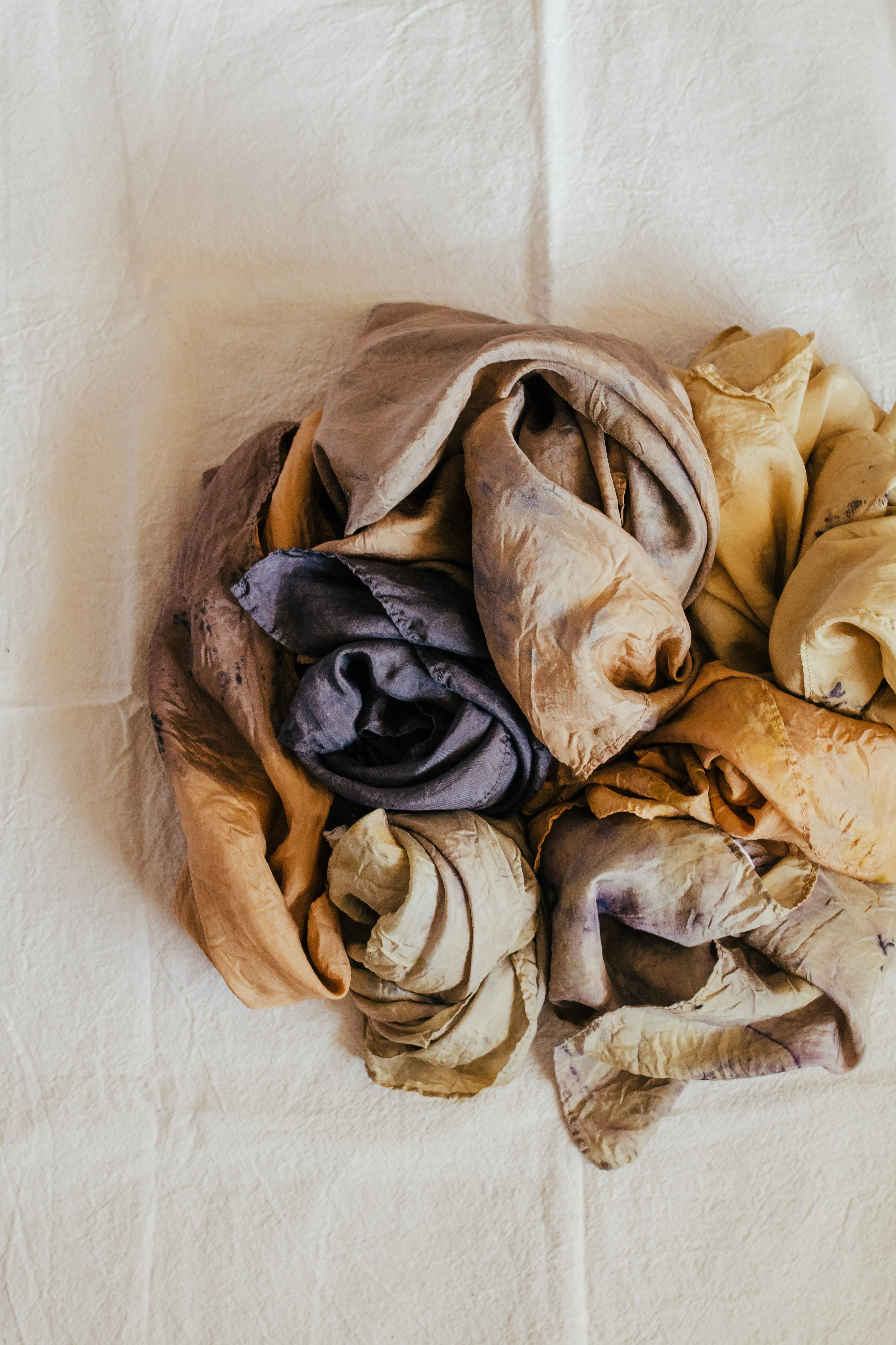 Bundle Dyed Silk scarves - Eco printed with natural dyes