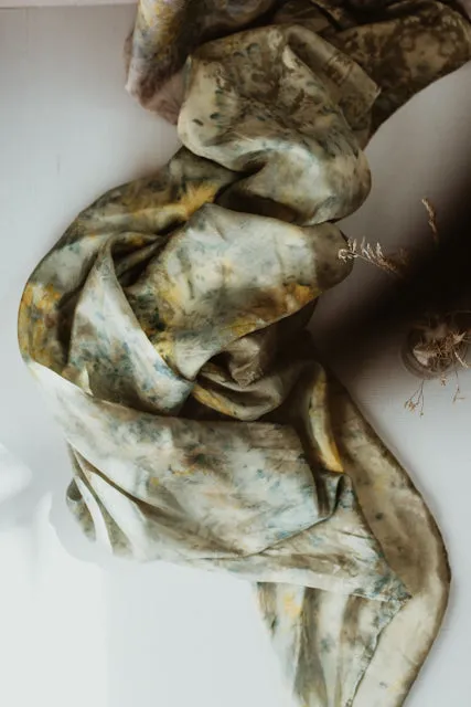 Bundle Dyed Silk scarves - Eco printed with natural dyes