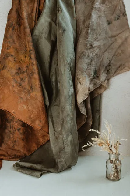 Bundle Dyed Silk scarves - Eco printed with natural dyes