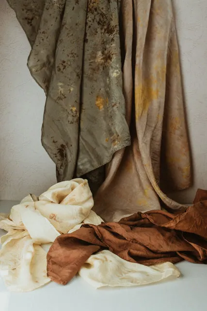 Bundle Dyed Silk scarves - Eco printed with natural dyes