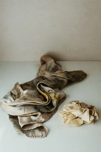 Bundle Dyed Silk scarves - Eco printed with natural dyes