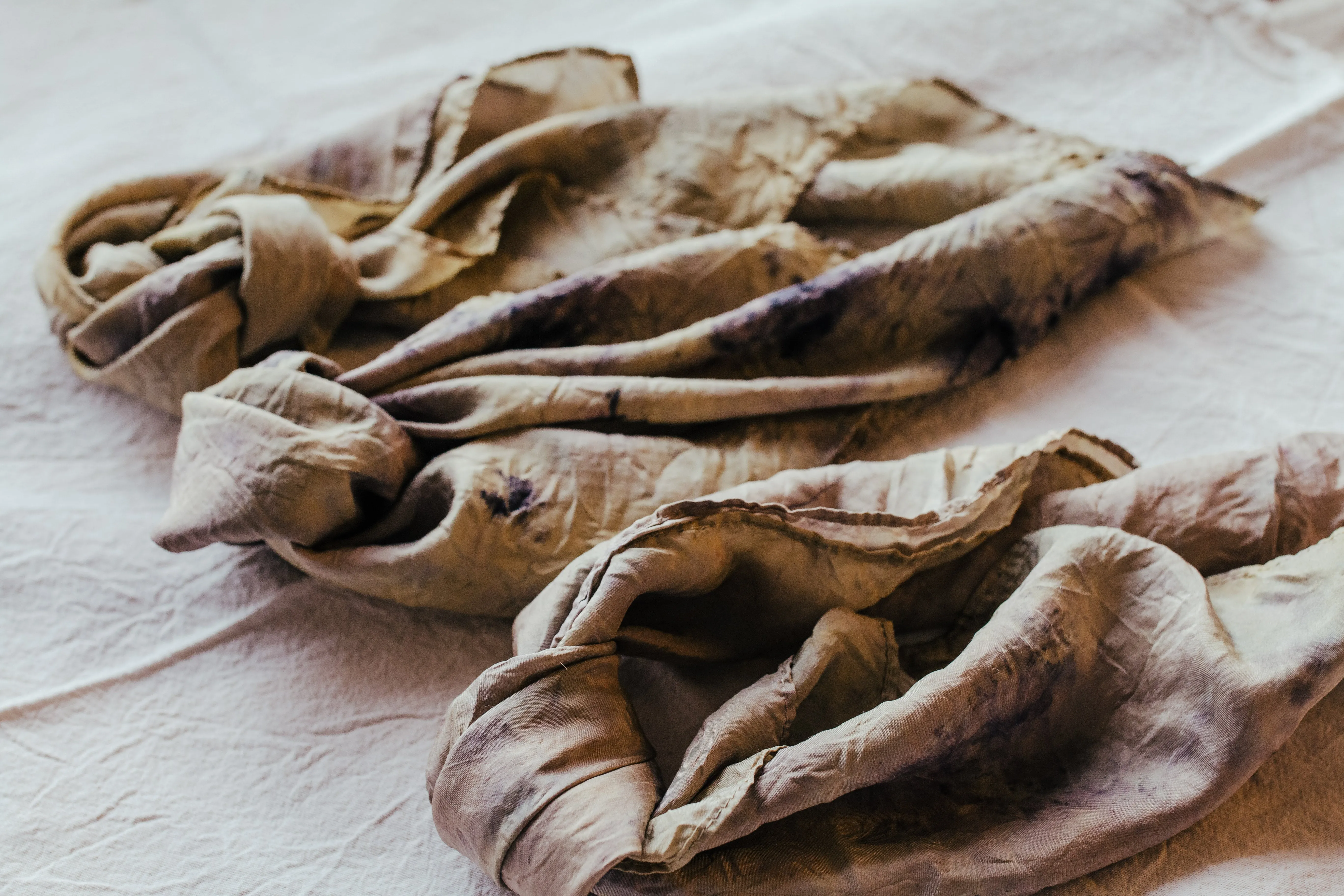 Bundle Dyed Silk scarves - Eco printed with natural dyes
