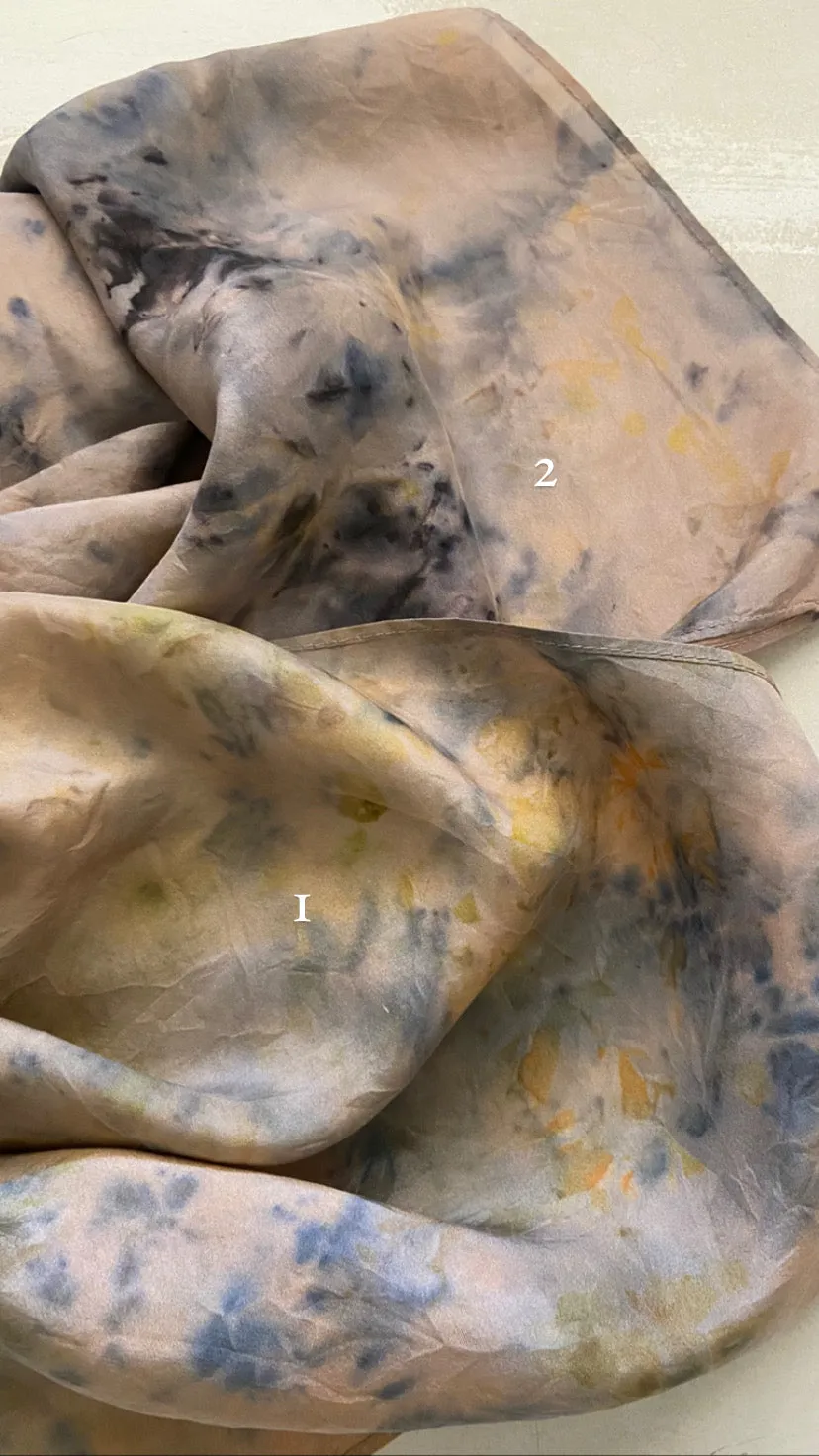 Bundle Dyed Silk scarves - Eco printed with natural dyes