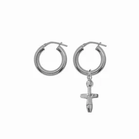 Chunky Hoop Earrings with Fertility Pendant - Silver