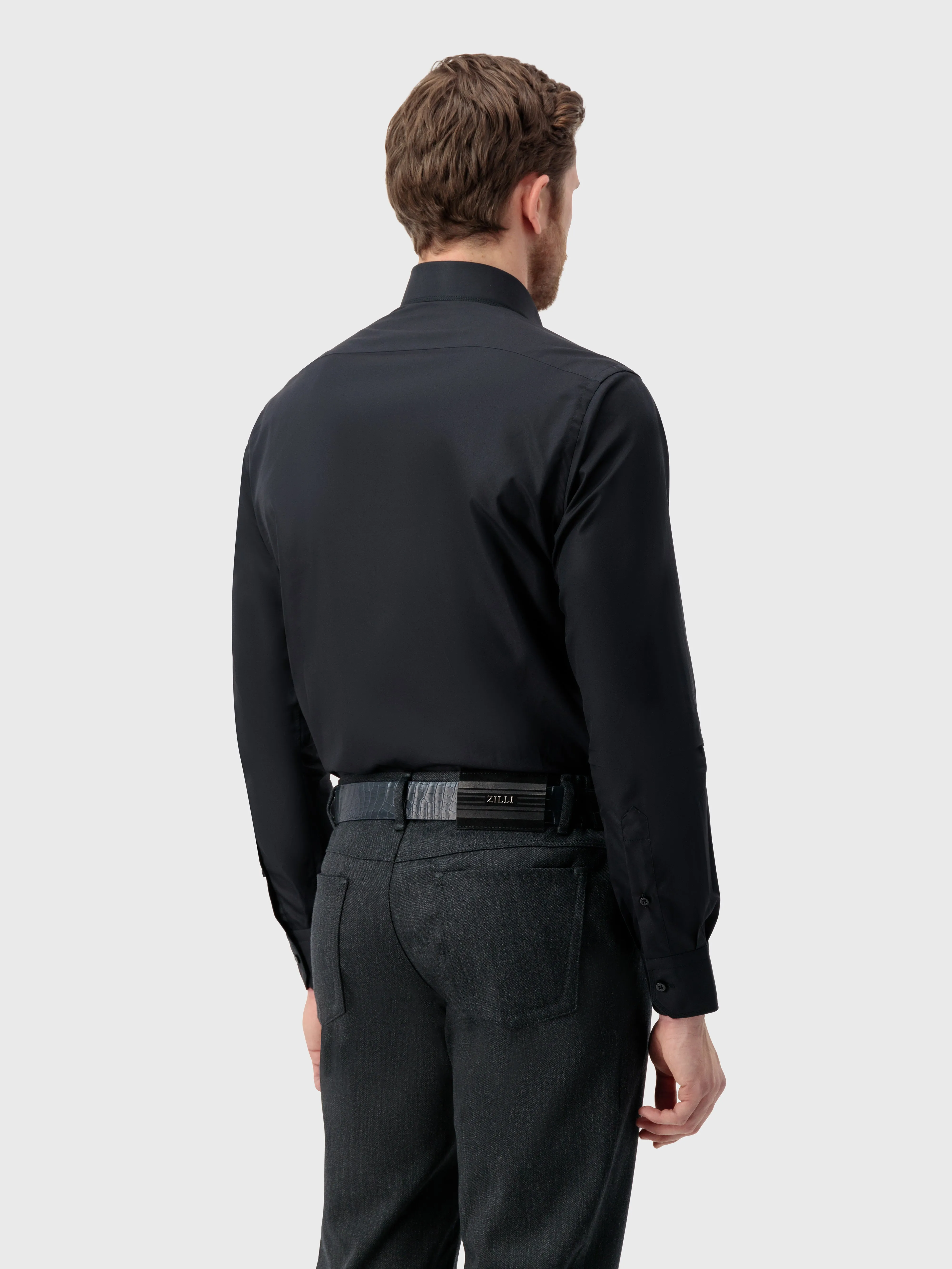 Cotton Shirt with Triple Stitching Black