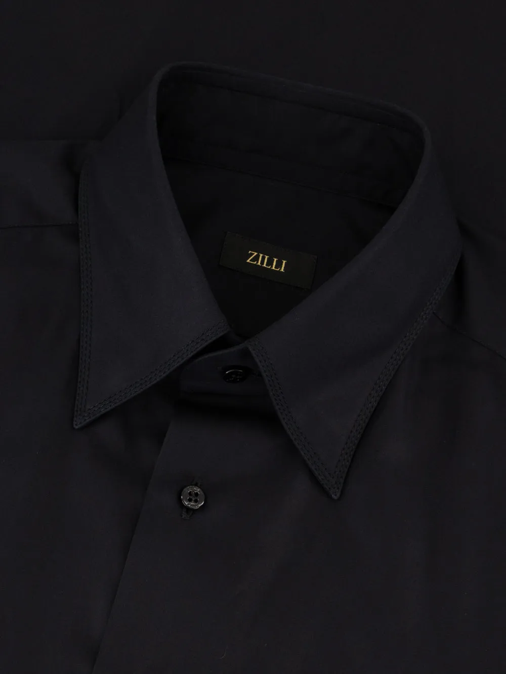 Cotton Shirt with Triple Stitching Black