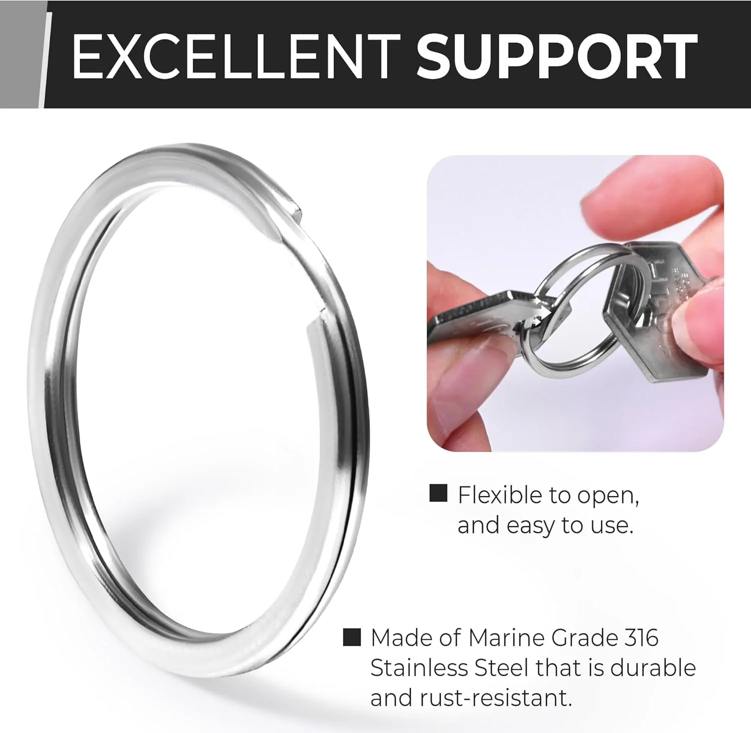 CREST 5 pcs Surgical and Marine Grade Stainless Steel Split Ring for Keychains 1 inch 25mm SS316L Key Rings for Car Keys