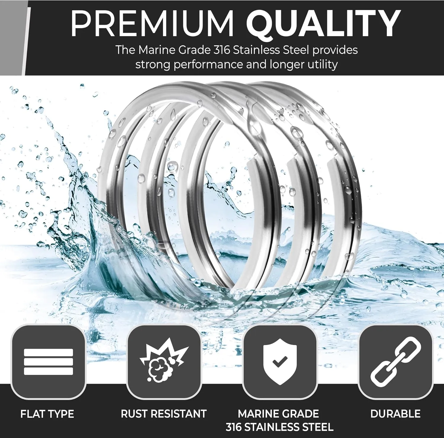 CREST 5 pcs Surgical and Marine Grade Stainless Steel Split Ring for Keychains 1 inch 25mm SS316L Key Rings for Car Keys