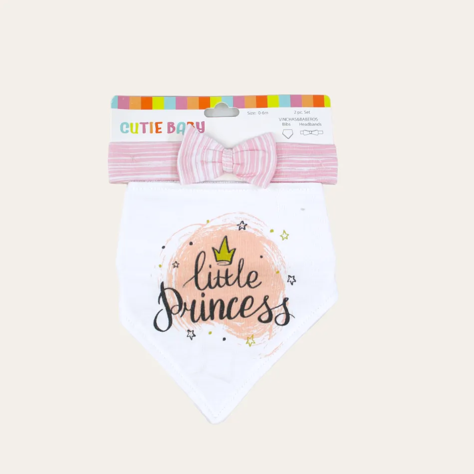 Cutie Baby 2 Pk Terry Backing Bandana Bib & Headband Set - Little Princess