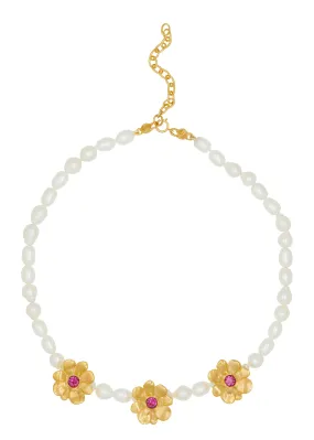 Daisy Pearl Choker - Fuchsia